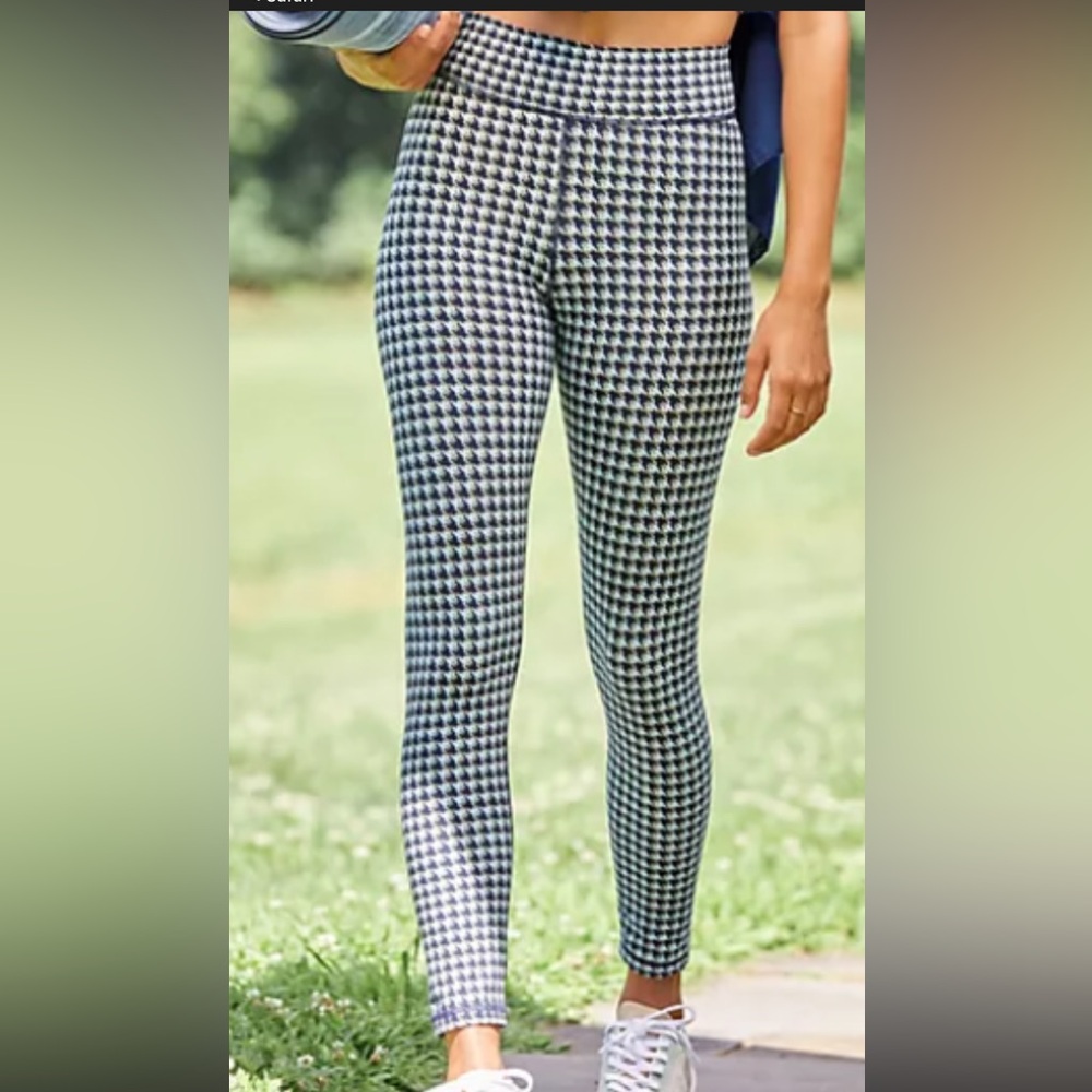 The Upside Anthropologie Olive Navy and Black Houndstooth Leggings